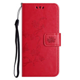 Motorola Moto E22 / E22i Flip Case w. Wallet - Flowers & Butterflies - Red