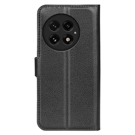 EIDERWOOD OnePlus 13 Shockproof Leather Wallet Cover with Litchi Texture - Black