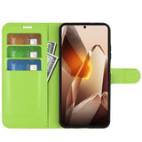 EIDERWOOD OnePlus 13 Shockproof Leather Wallet Cover with Litchi Texture - Green