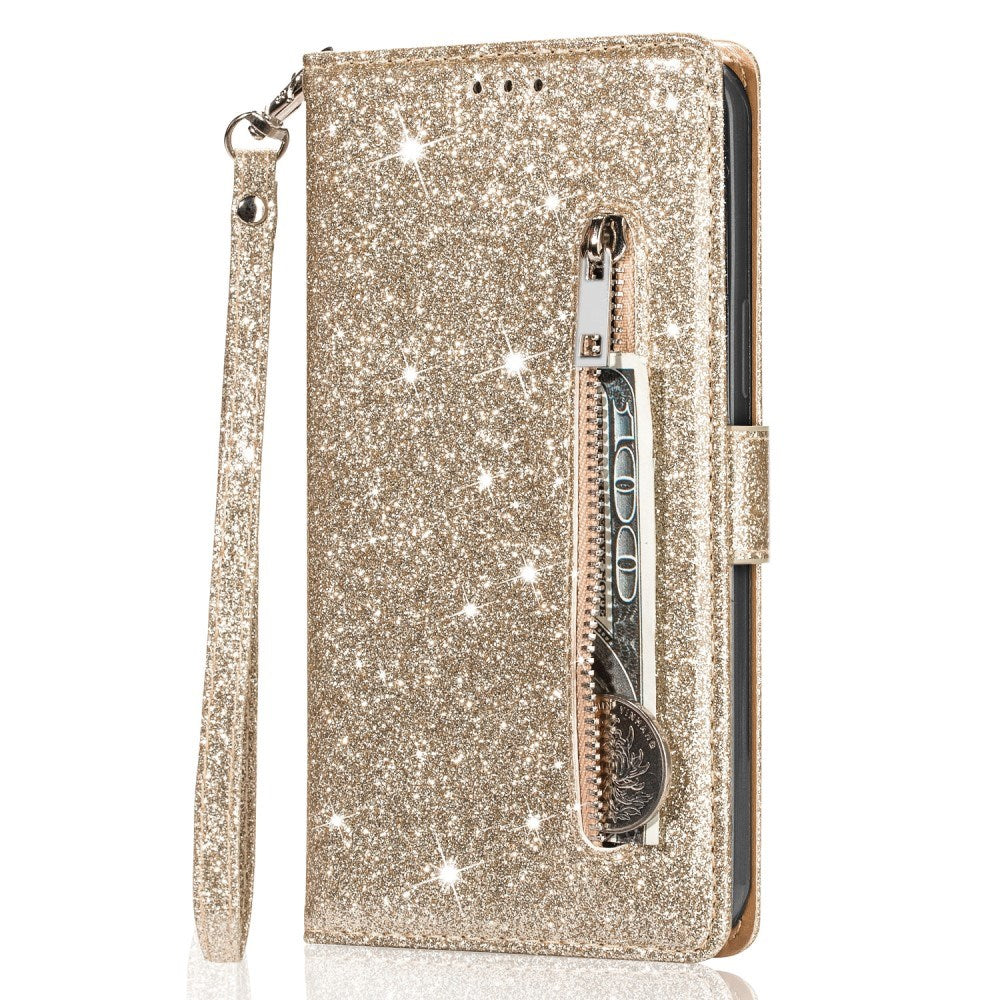 EIDERWOOD Samsung Galaxy A56 (5G) Glitter Flip Case with Zipper Pocket & Stand Function - Gold