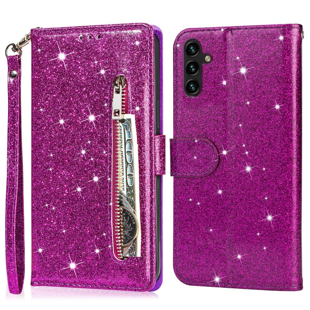 EIDERWOOD Samsung Galaxy A56 (5G) Glitter Flip Case with Zipper Pocket & Stand Function - Purple