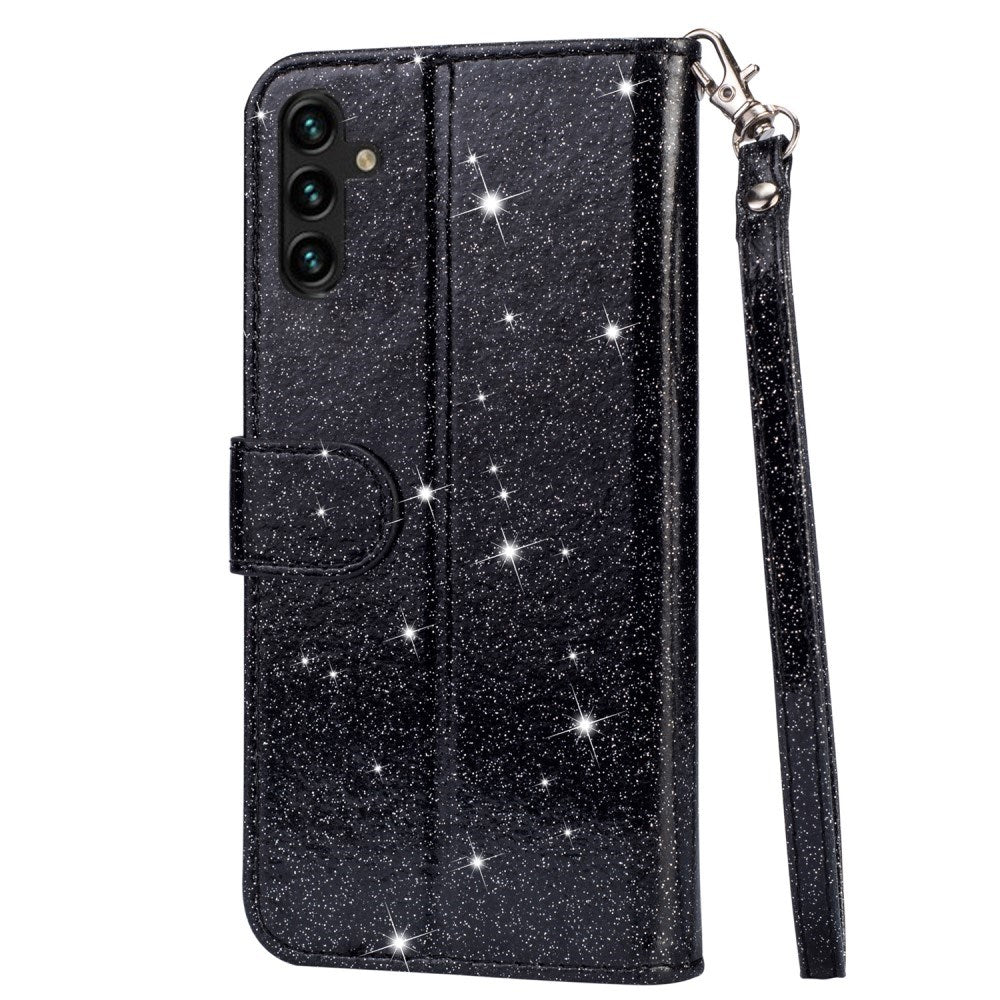 EIDERWOOD Samsung Galaxy A56 (5G) Glitter Flip Case with Zipper Pocket & Stand Function - Black