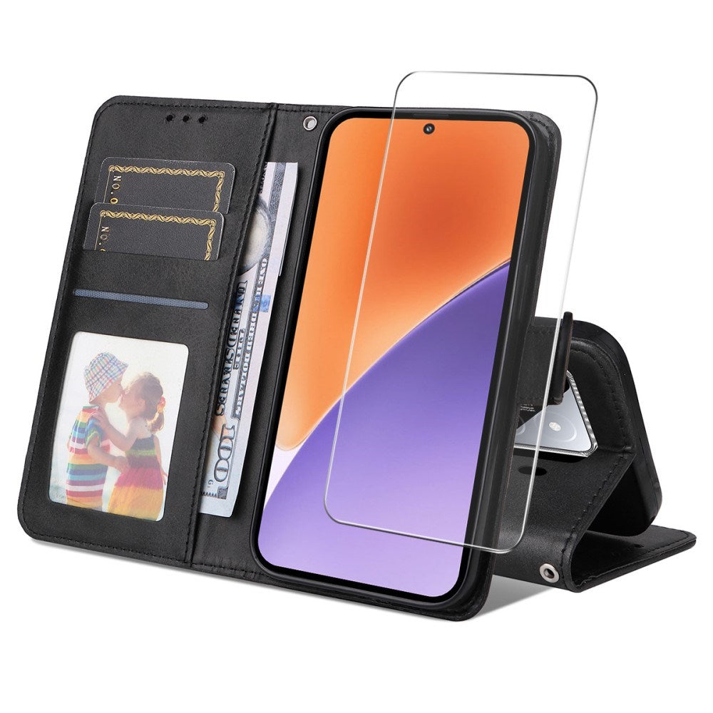 EIDERWOOD Xiaomi 15 Faux Leather Flip Case with Strap & Screen Protection - Black