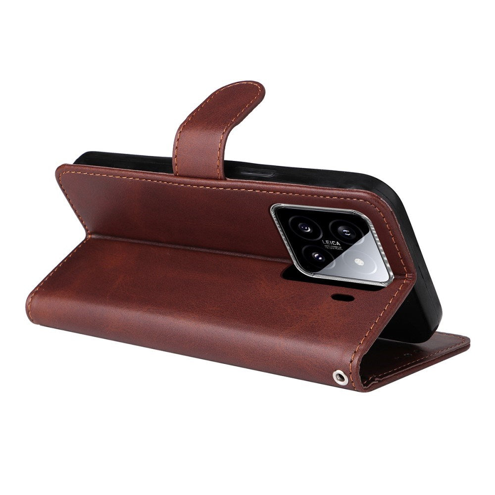 EIDERWOOD Xiaomi 15 Faux Leather Flip Case with Strap & Screen Protection - Red