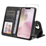 ENKAY iPhone 16e 2-in-1 Faux Leather Flip Case with Screen Protector Glass - Black