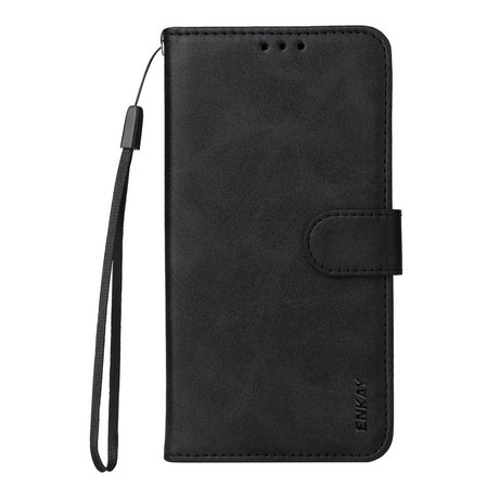 ENKAY iPhone 16e 2-in-1 Faux Leather Flip Case with Screen Protector Glass - Black