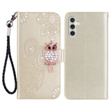 EIDERWOOD Samsung Galaxy S25 Faux Leather Flip Case with Owl Design - Gold