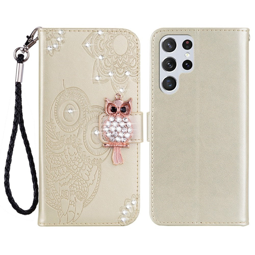 EIDERWOOD Samsung Galaxy S25 Ultra Faux Leather Flip Case with Owl Design - Gold