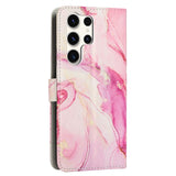 EIDERWOOD Samsung Galaxy S25 Ultra Marble Patterned Faux Leather Flip Case with Strap - Pink