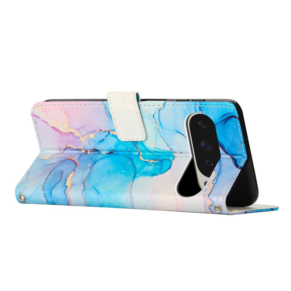 EIDERWOOD Google Pixel 10 Pro XL / 9 Pro XL Marble Patterned Faux Leather Flip Case with Strap - Pink / Blue