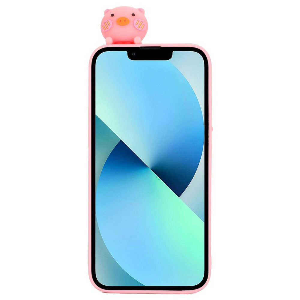 iPhone 14 Flexible Plastic Case with Figure - Cute Pig