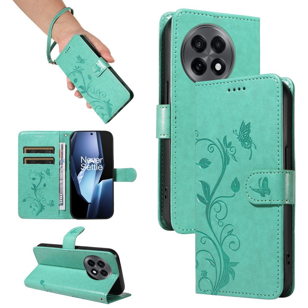 EIDERWOOD OnePlus 13R Flip Case with Engraved Motif - Card Holder & Stand Function - Green