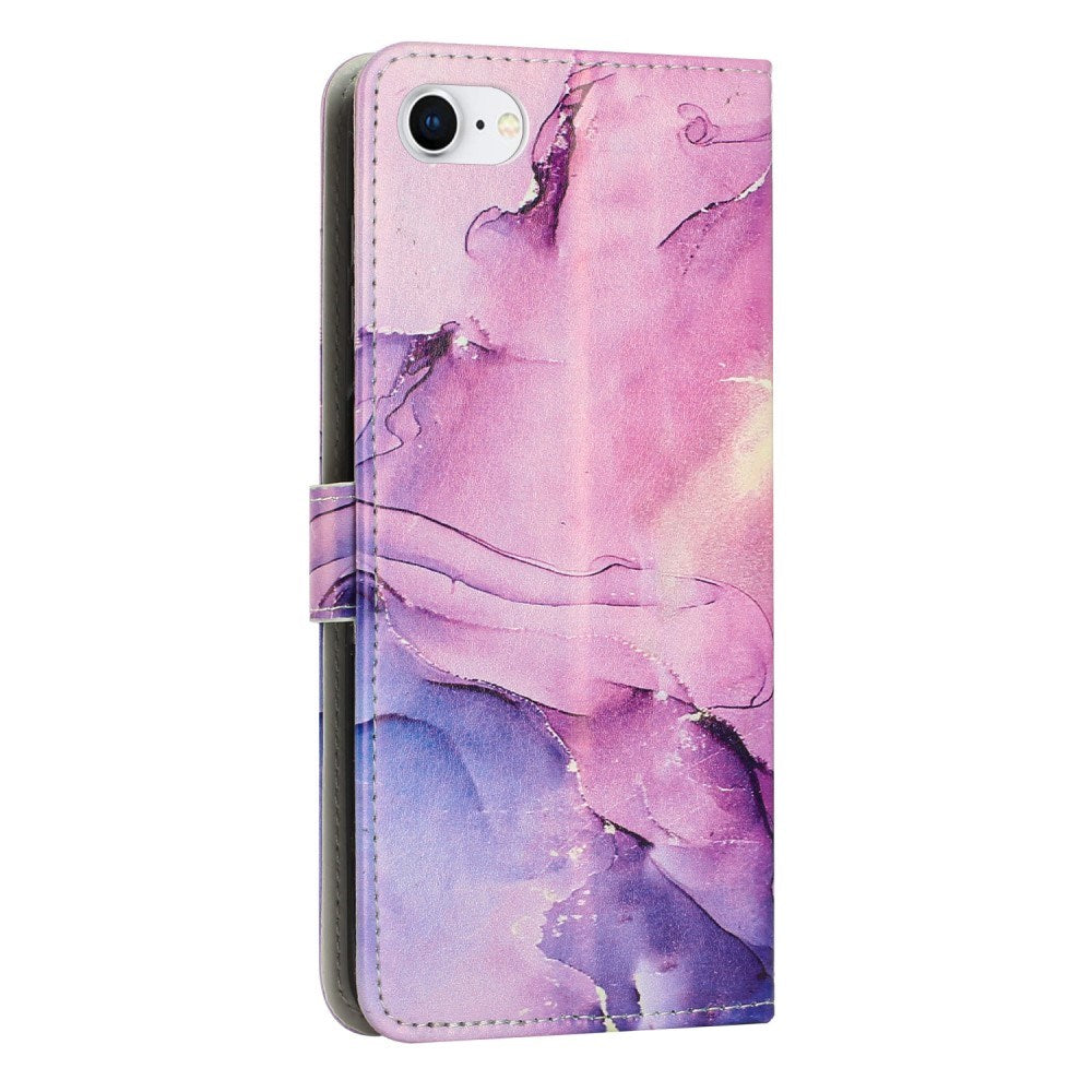 EIDERWOOD iPhone 16e Faux Leather Flip Case with Wallet & Strap - Marble Design - Purple