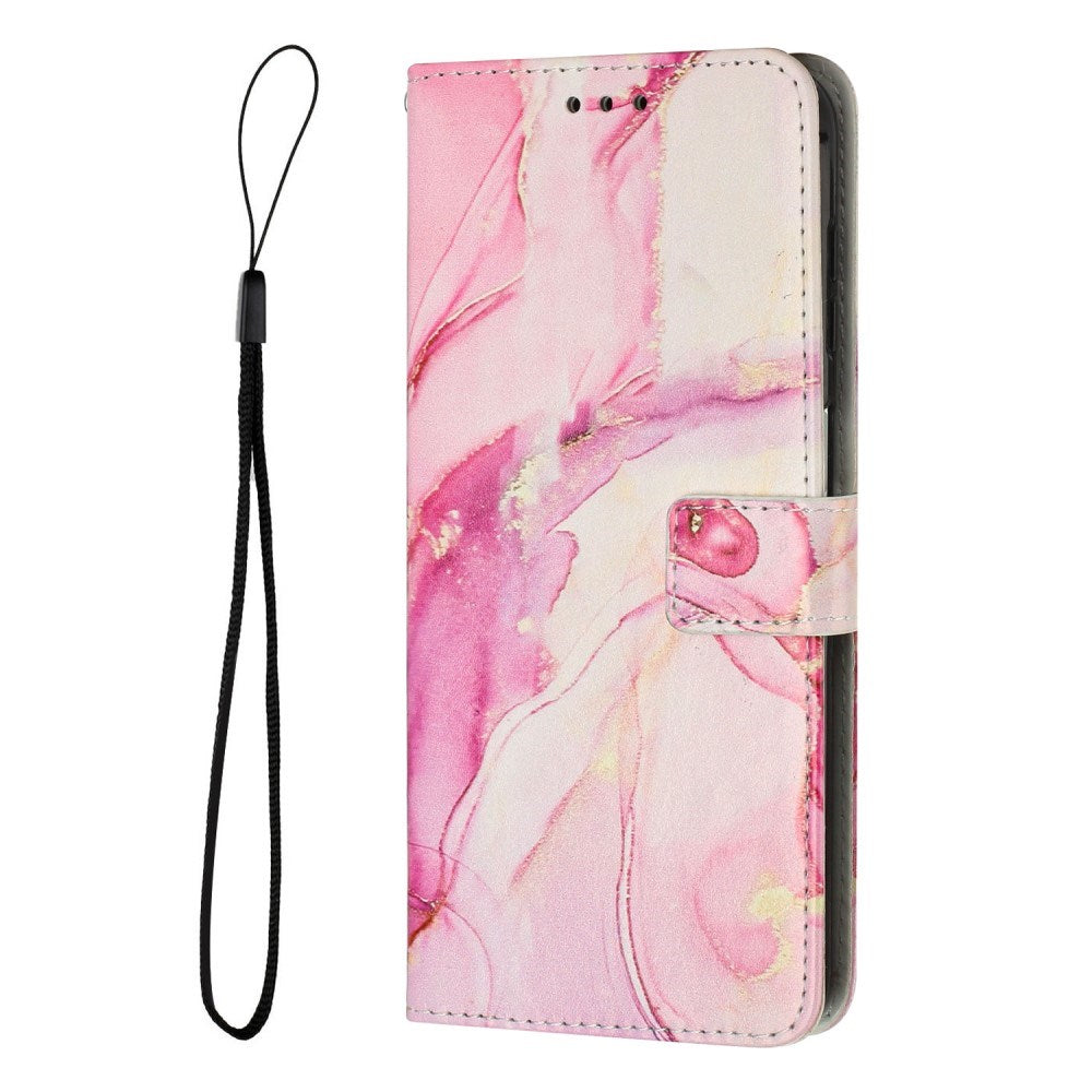 EIDERWOOD iPhone 17e / 16e Faux Leather Flip Case with Wallet & Strap - Marble Design - Pink