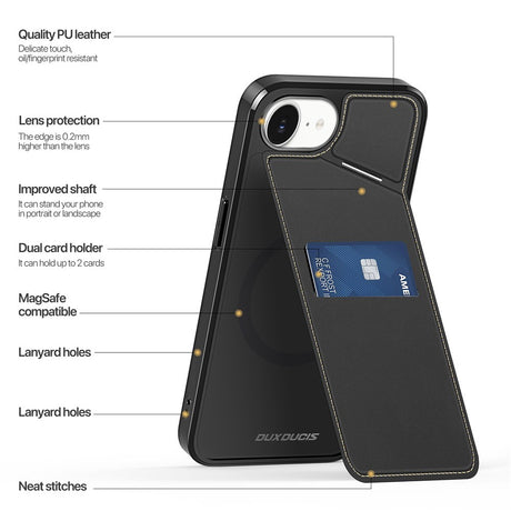 iPhone 17e / 16e DUX DUCIS Case with Card Holder & RFID Blocking - MagSafe Compatible - Black