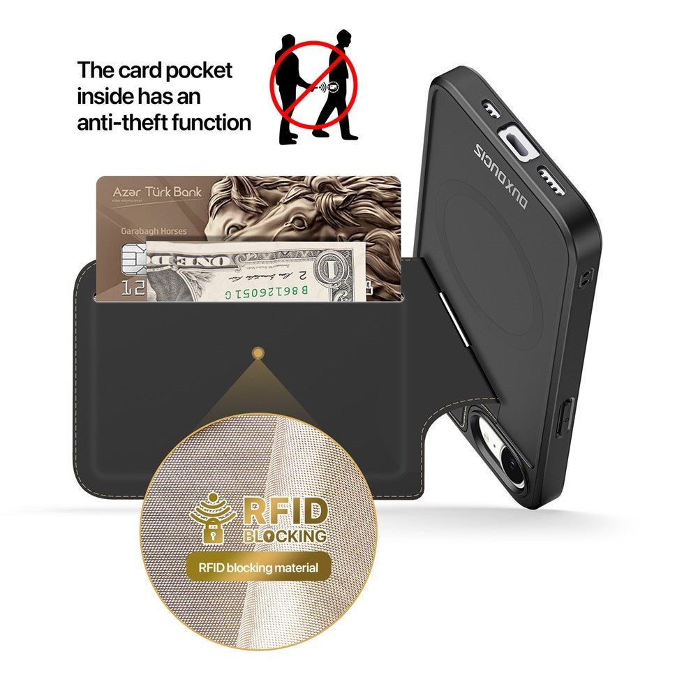 iPhone 17e / 16e DUX DUCIS Case with Card Holder & RFID Blocking - MagSafe Compatible - Black