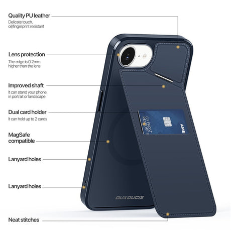 iPhone 17e / 16e DUX DUCIS Case with Card Holder & RFID Blocking - MagSafe Compatible - Blue