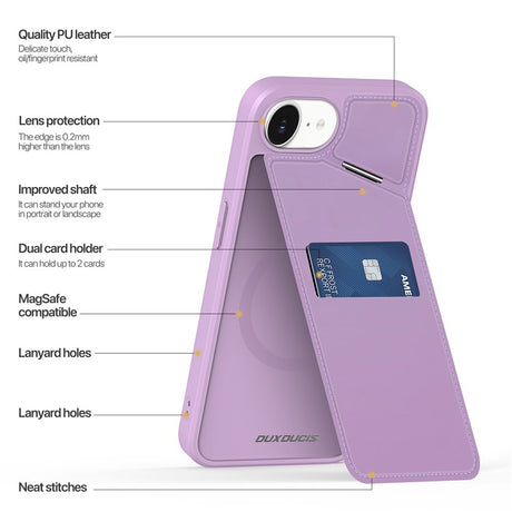 iPhone 17e / 16e DUX DUCIS Case with Card Holder & RFID Blocking - MagSafe Compatible - Purple