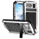 iPhone 17e / 16e R-JUST Hybrid Rugged Case with Built-In Screen Protector & Kickstand - Silver