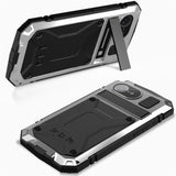 iPhone 17e / 16e R-JUST Hybrid Rugged Case with Built-In Screen Protector & Kickstand - Silver