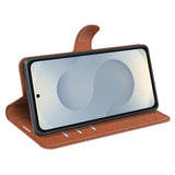 EIDERWOOD Samsung Galaxy S25 Edge Litchi Faux Leather Flip Case with Wallet - Brown