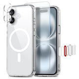 NORTHJO iPhone 16 360° Protection Set with Camera Lens Protection & Screen Protection & Hybrid Case - MagSafe Compatible - Transparent