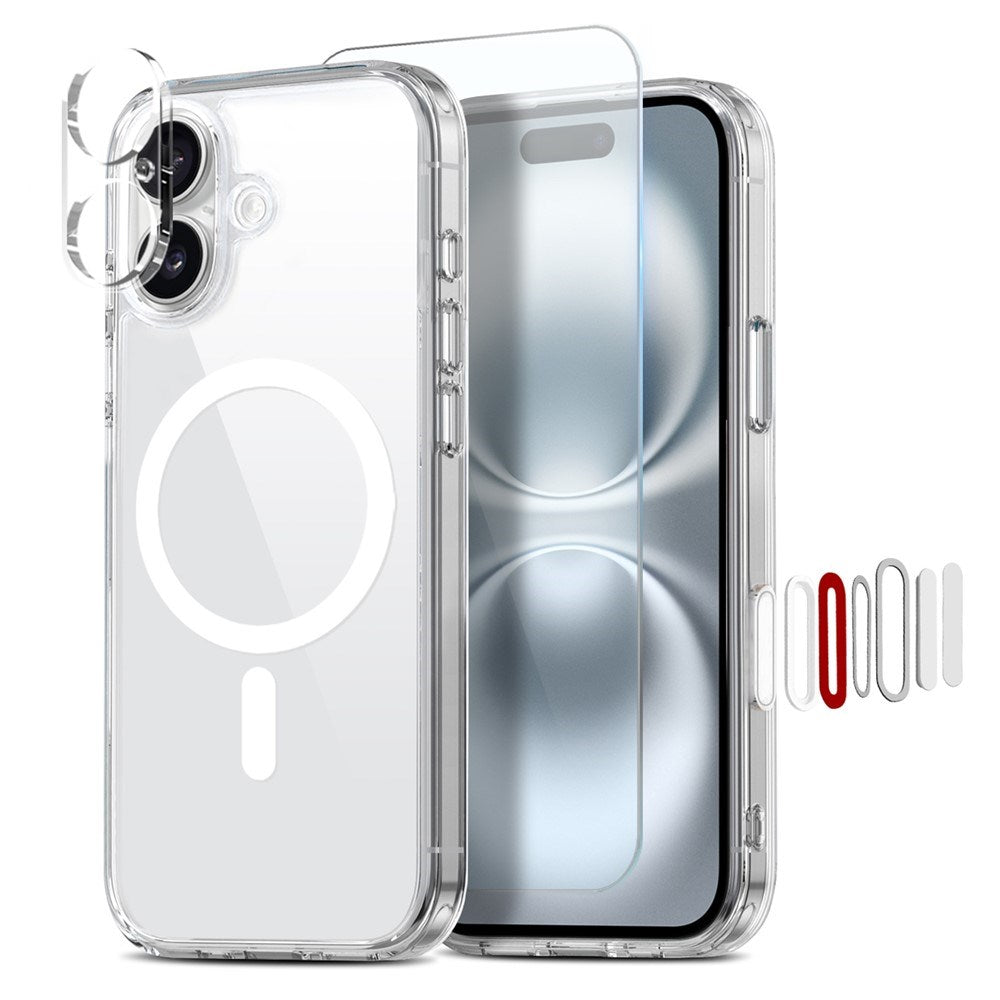 NORTHJO iPhone 16 Plus 360° Protection Set with Camera Lens Protection & Screen Protection & Hybrid Case - MagSafe Compatible - Transparent