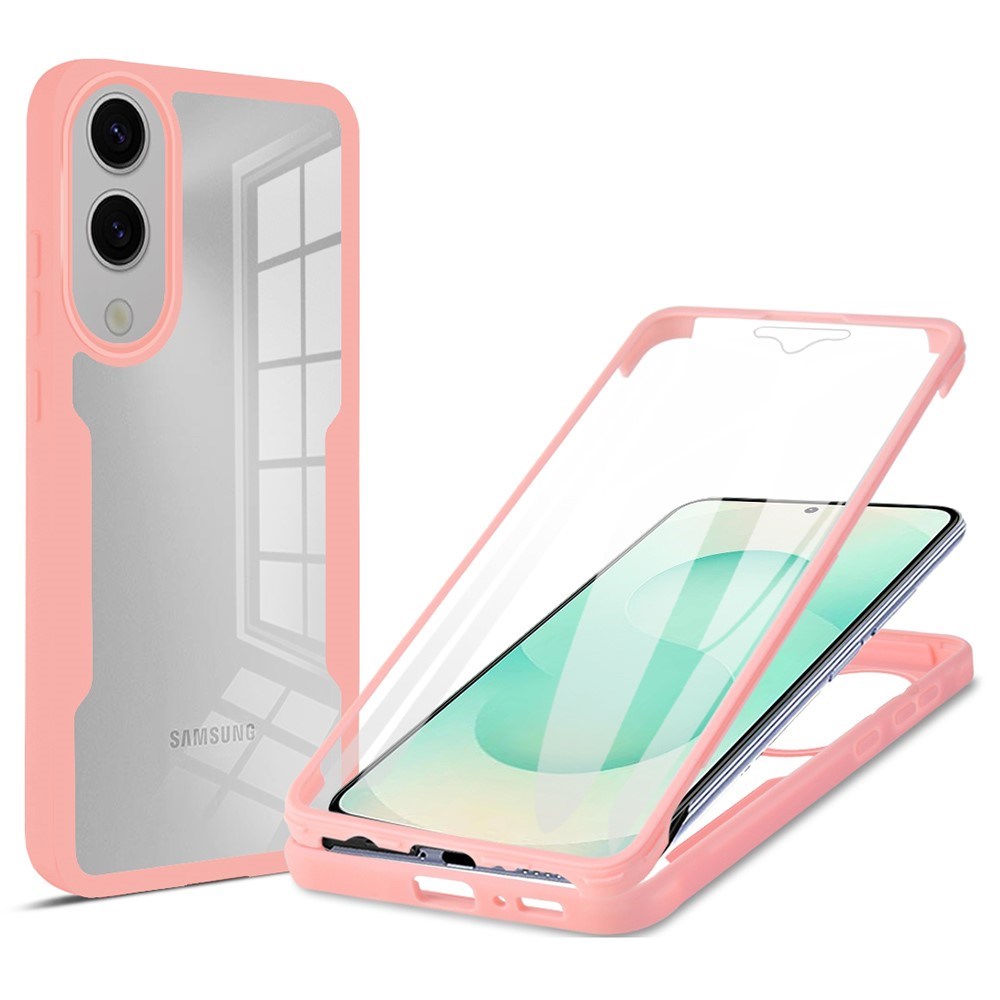 EIDERWOOD Samsung Galaxy S25 Edge Case with Full Protection and Screen Protector Film - Transparent / Pink Edge