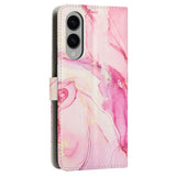 EIDERWOOD Samsung Galaxy S25 Edge Marble Patterned Faux Leather Flip Case with Strap - Pink