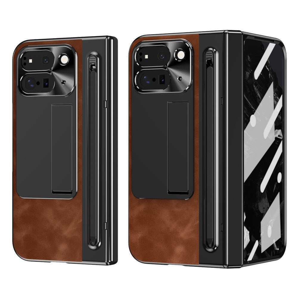 EIDERWOOD Google Pixel 10 Pro Fold Case with Faux Leather Back - Kickstand - Stylus Holder - Black / Dark Brown