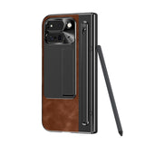 EIDERWOOD Google Pixel 10 Pro Fold Case with Faux Leather Back - Kickstand - Stylus Holder - Black / Dark Brown