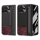 EIDERWOOD Google Pixel 10 Pro Fold Case with Faux Leather Back - Kickstand - Stylus Holder - Black / Wine Red