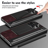 EIDERWOOD Google Pixel 10 Pro Fold Case with Faux Leather Back - Kickstand - Stylus Holder - Black / Wine Red