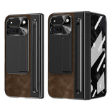 EIDERWOOD Google Pixel 10 Pro Fold Case with Faux Leather Back - Kickstand - Stylus Holder - Black / Brown