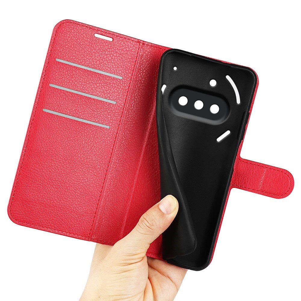 EIDERWOOD Nothing Phone (3a) Faux Leather Flip Case with Cardholder & Stand Function - Red