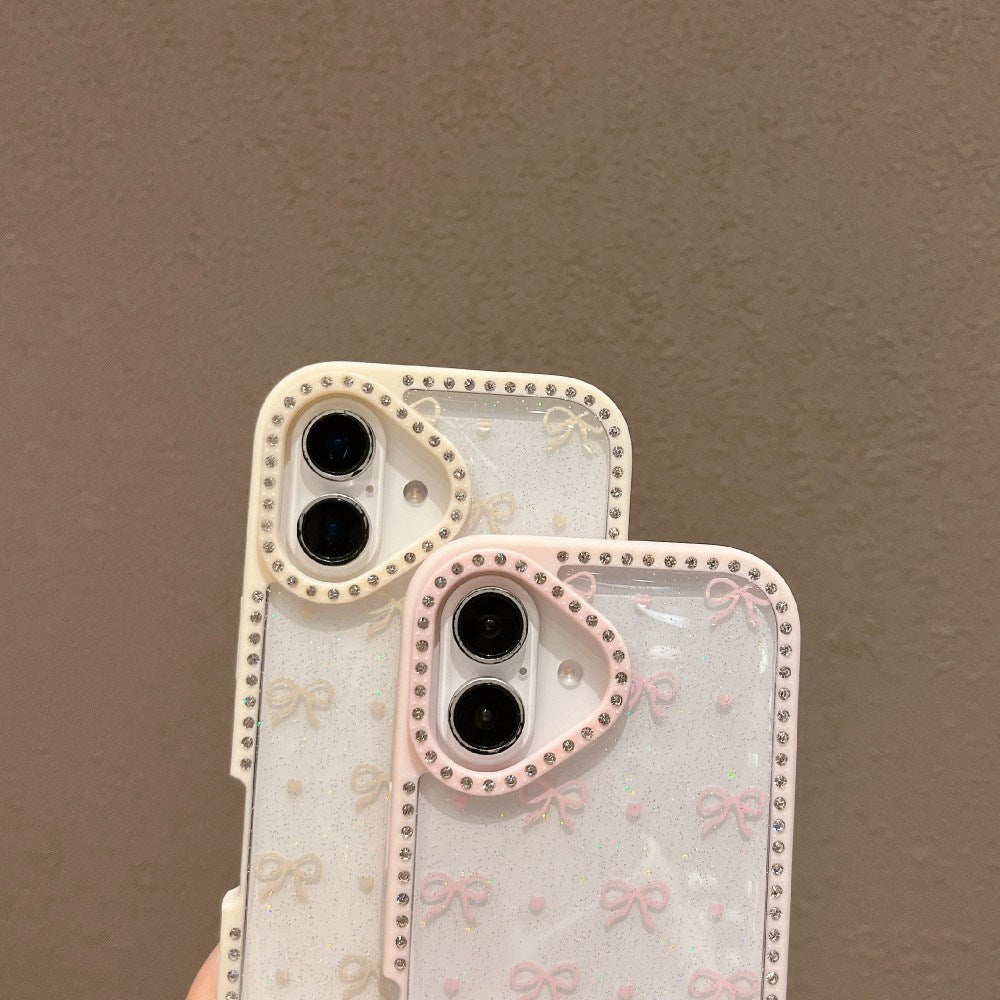 EIDERWOOD iPhone 16 Hybrid Case with Bows and Rhinestones - Transparent / White