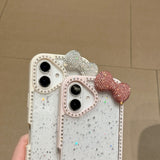 EIDERWOOD iPhone 16 Hybrid Case with 3D Bow and Rhinestones - Transparent / Pink