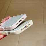 EIDERWOOD iPhone 16 Hybrid Case with 3D Bow and Rhinestones - Transparent / White