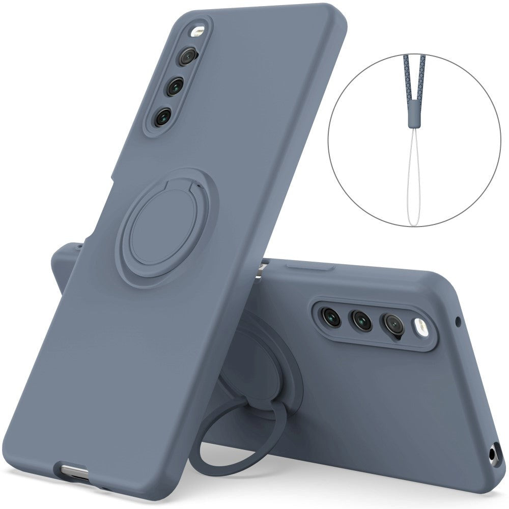 Sony Xperia 10 IV Flexible Plastic Case w. Kickstand & Strap - Grey