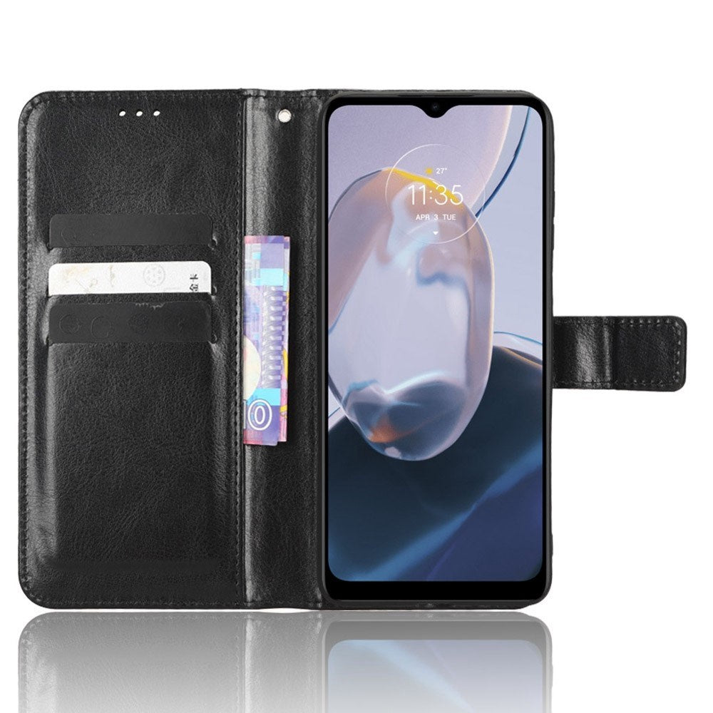 EIDERWOOD Motorola Moto E22 / E22i Leather Flip Case with Stand & Wallet - Black