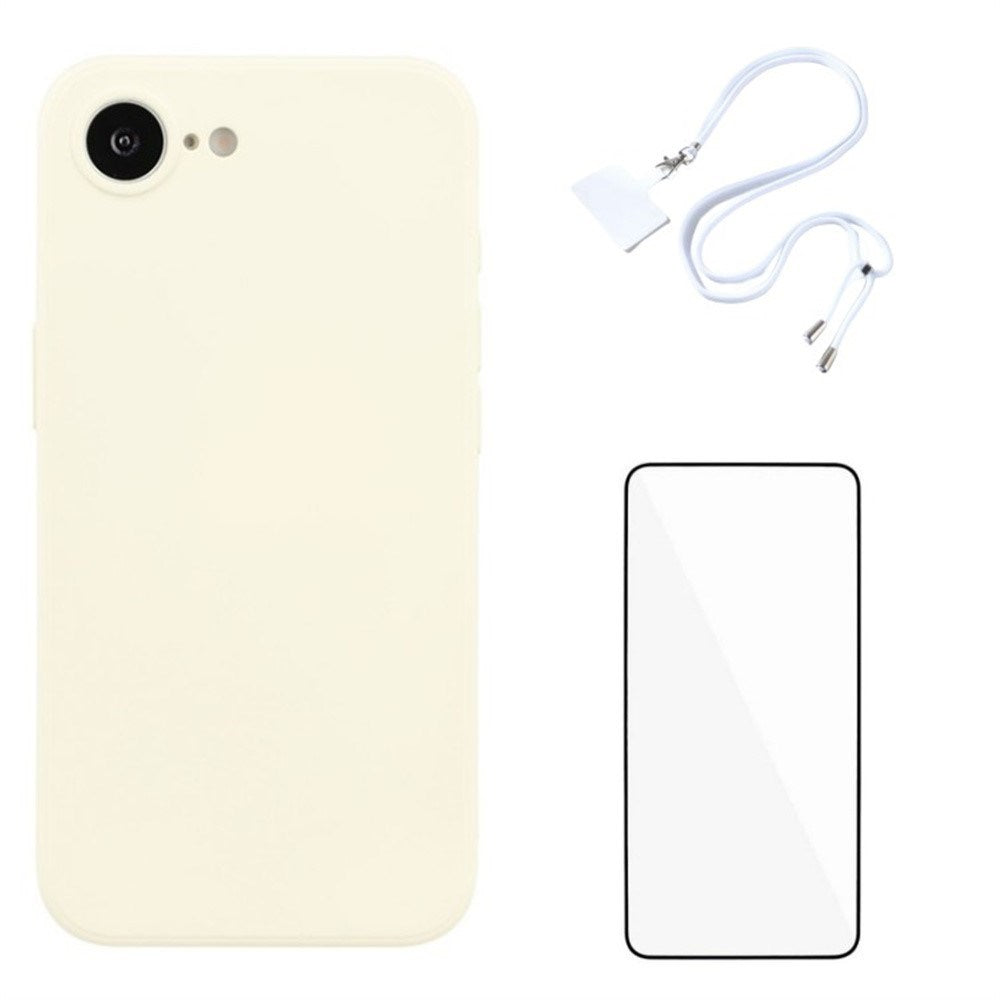 iPhone 17e / 16e Set with Flexible Plastic Case - Screen Protector - Lanyard - White