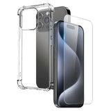 NORTHJO iPhone 15 Pro 2-in-1 Protection Set with Shock-Absorbing Flexible Plastic Case & Tempered Screen Protector Glass - Transparent