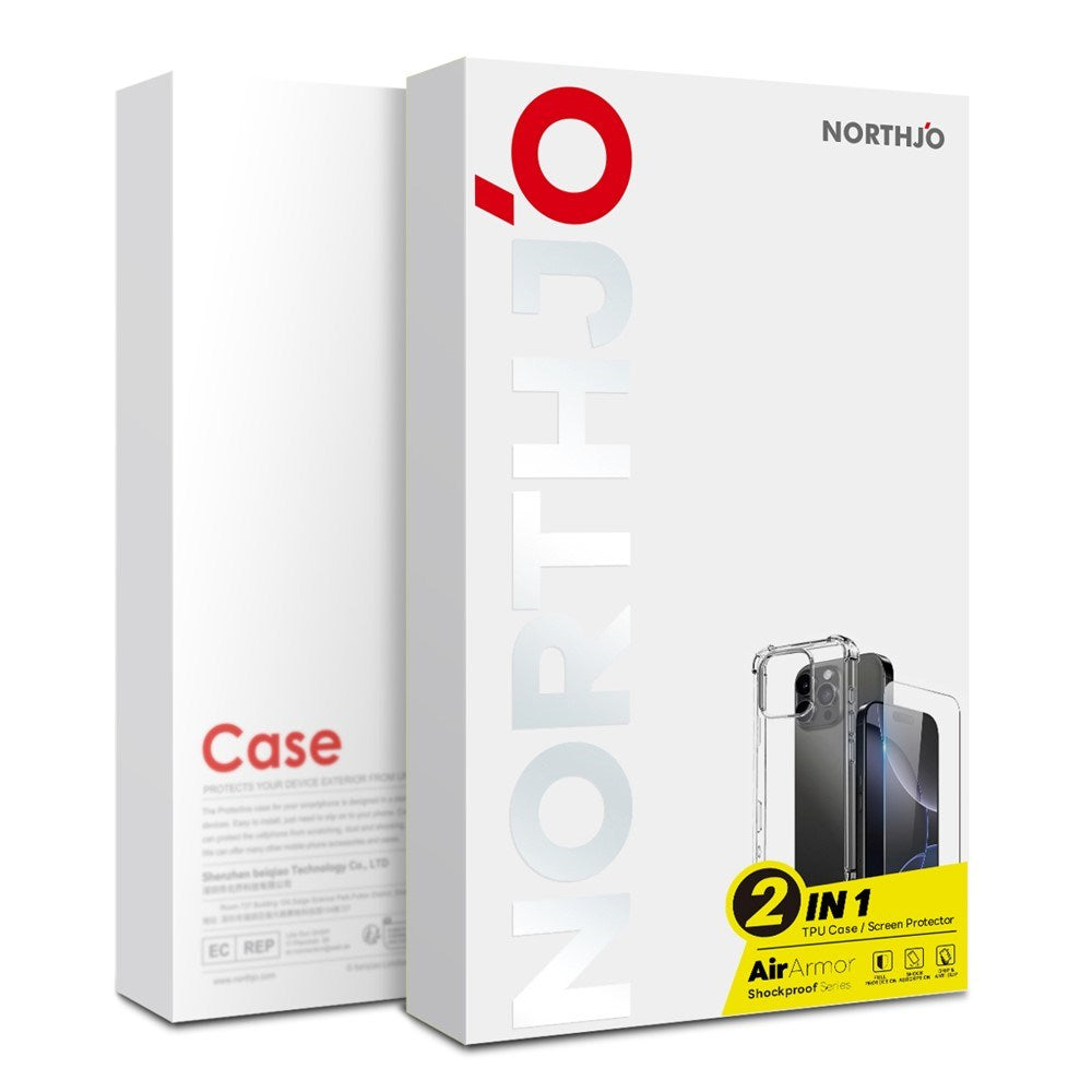 NORTHJO iPhone 16e 2-in-1 Protection Set with Shock-Absorbing Flexible Plastic Case & Tempered Screen Protector Glass - Transparent