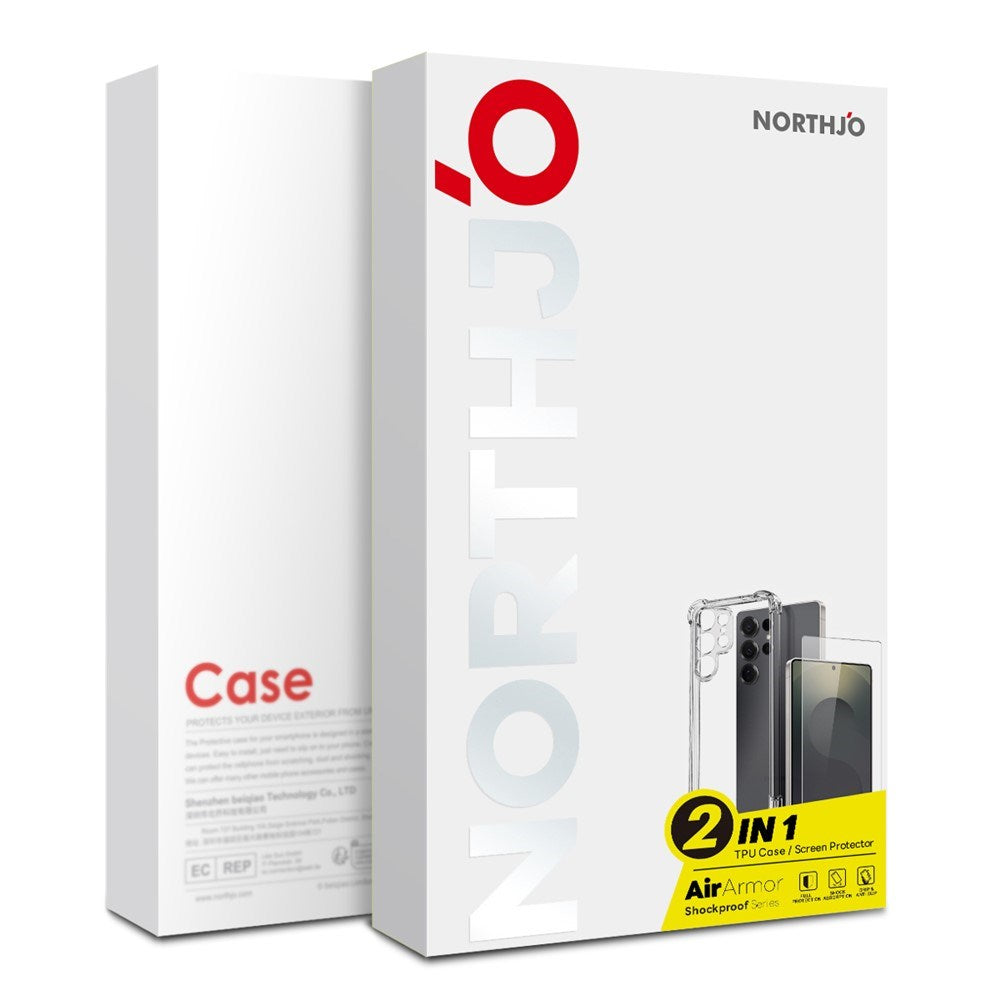 NORTHJO Samsung Galaxy S25 Ultra 2-in-1 Protection Set with Shock-Absorbing Flexible Plastic Case & Tempered Screen Protector Glass - Transparent