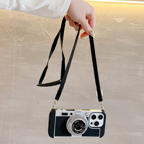 EIDERWOOD iPhone 14 Pro Retro Camera Case with Shoulder Strap - Black