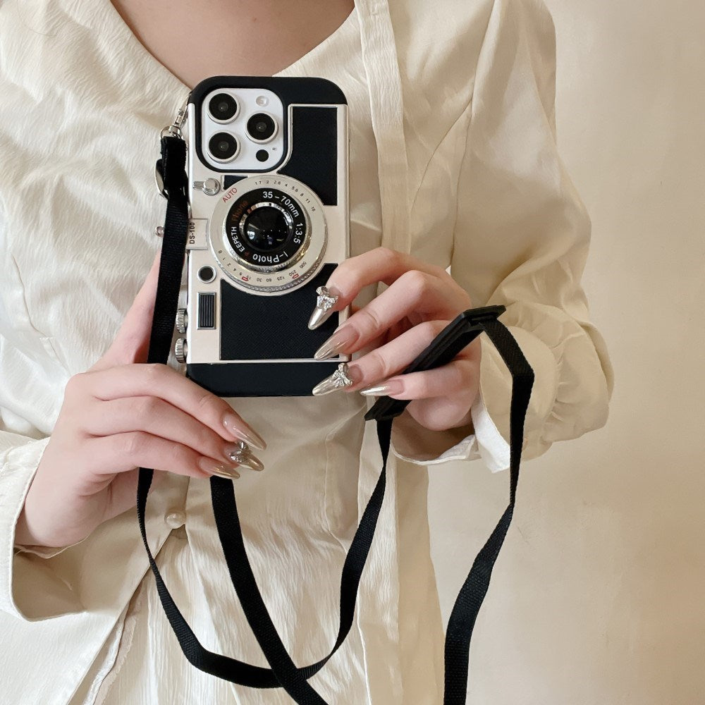 EIDERWOOD iPhone 14 Pro Retro Camera Case with Shoulder Strap - Black