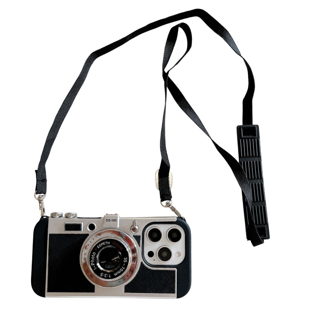 EIDERWOOD iPhone 16 Pro Retro Camera Case with Shoulder Strap - Black