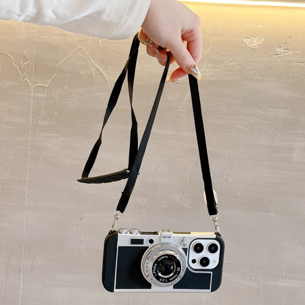 EIDERWOOD iPhone 16 Pro Retro Camera Case with Shoulder Strap - Black