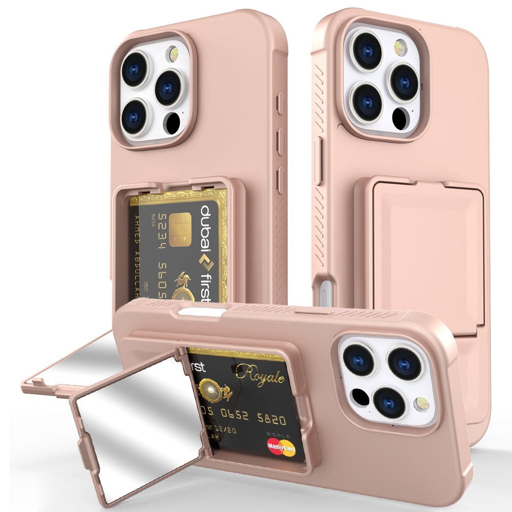EIDERWOOD iPhone 16 Pro Max Flexible Plastic Case with Card Holder & Built-in Mirror - Rose Gold