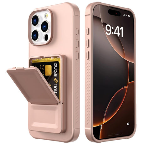 EIDERWOOD iPhone 16 Pro Max Flexible Plastic Case with Card Holder & Built-in Mirror - Rose Gold